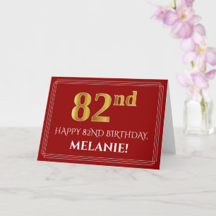 Elegant Faux Gold Look "82nd" Birthday, Name (Red) Card
