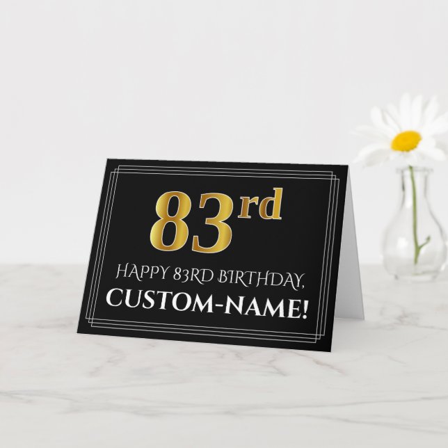 Elegant Faux Gold Look "83rd" Birthday + Name Card (Small Plant)