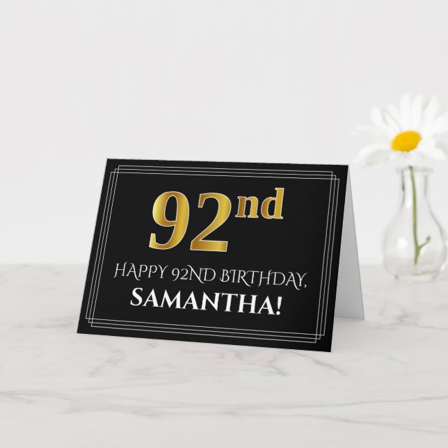 Elegant Faux Gold Look "92nd" Birthday + Name Card (Small Plant)