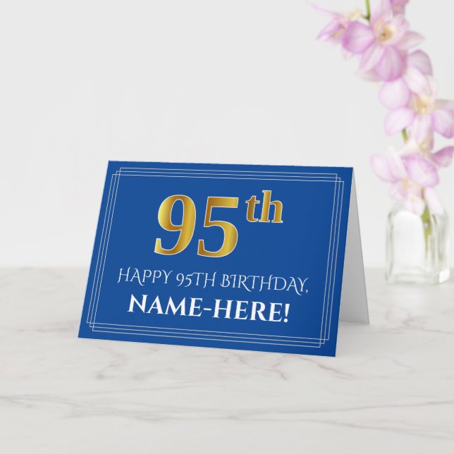 Elegant Faux Gold Look 95th Birthday, Name (Blue) Card (Orchid)