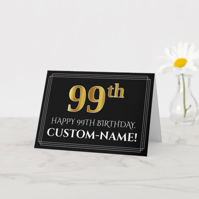 Elegant Faux Gold Look "99th" Birthday + Name Card (Small Plant)