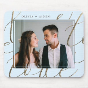 Elegant Faux Gold Love Script with Photo and Name Mouse Pad