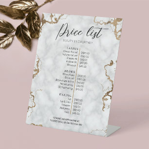 Elegant Faux Gold & Marble Beauty Salon Price List Pedestal Sign