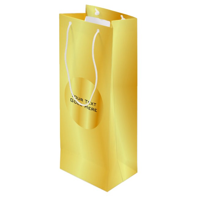 Elegant Faux Gold Metallic Look Add Text Template Wine Gift Bag (Back Angled)