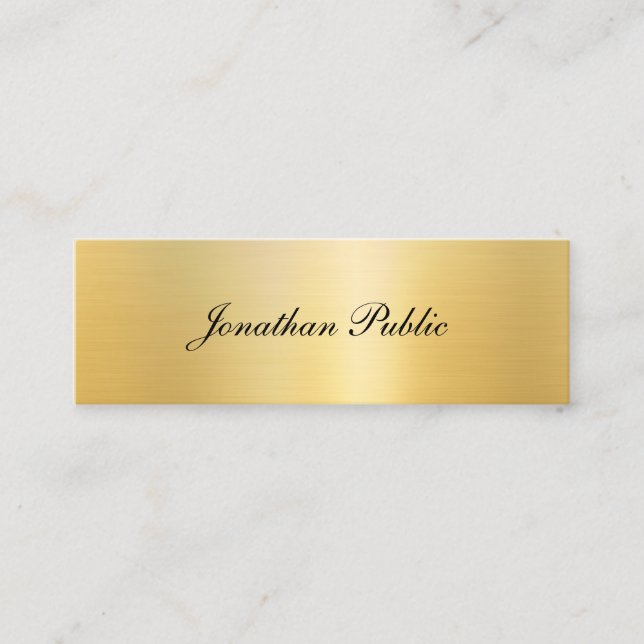 Elegant Faux Gold Modern Handwritten Name Template Mini Business Card (Front)