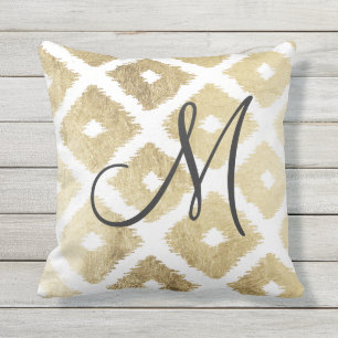 Elegant faux gold modern ikat pattern monogrammed outdoor cushion