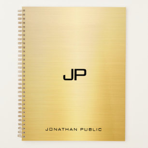Elegant Faux Gold Modern Monogram Name Template Planner
