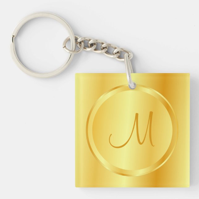 Elegant Faux Gold Modern Monogram Template Key Ring (Front)