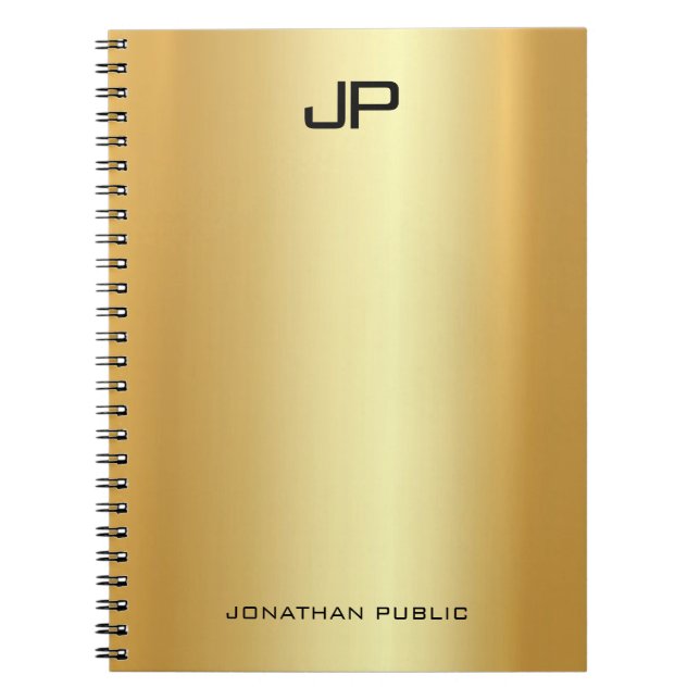 Elegant Faux Gold Modern Monogrammed Template Notebook (Front)