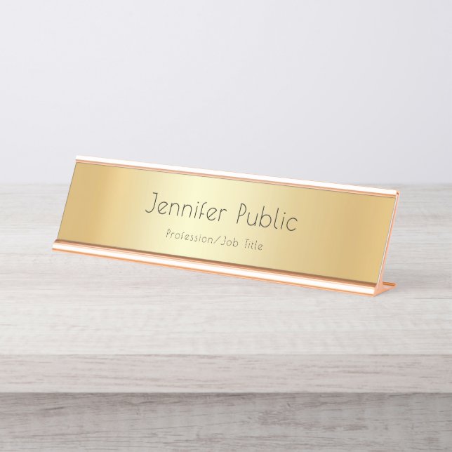 Elegant Faux Gold Modern Template Professional Desk Name Plate (Front)
