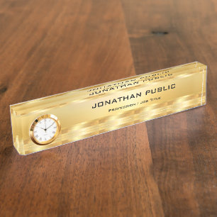 Elegant Faux Gold Modern Template With Clock Nameplate