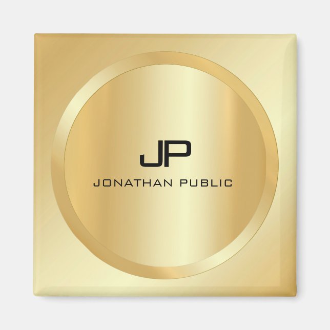 Elegant Faux Gold Monogram Modern Custom Template Magnet (Front)