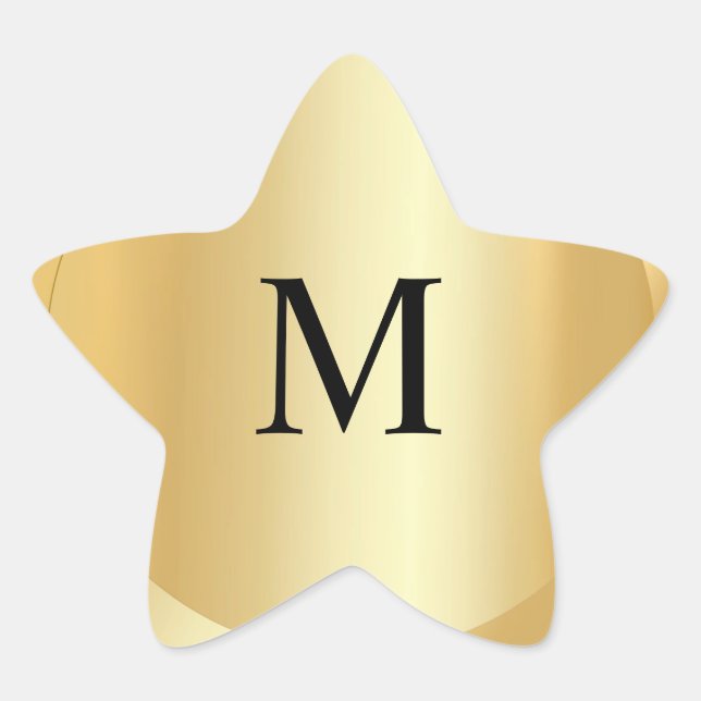 Elegant Faux Gold Monogram Template Custom Star Sticker (Front)