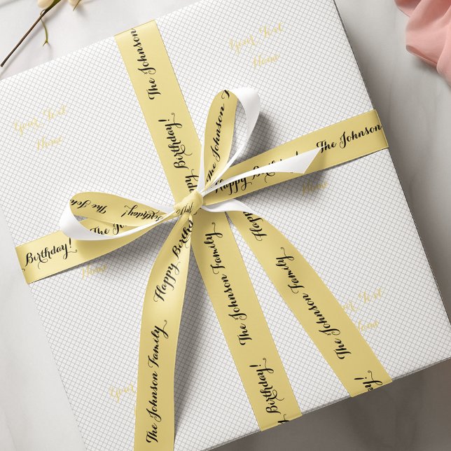 Elegant Faux Gold Name Happy Birthday Gift Wrap Satin Ribbon (Elegant Faux Gold Name Happy Birthday Gift Wrap Satin Ribbon)