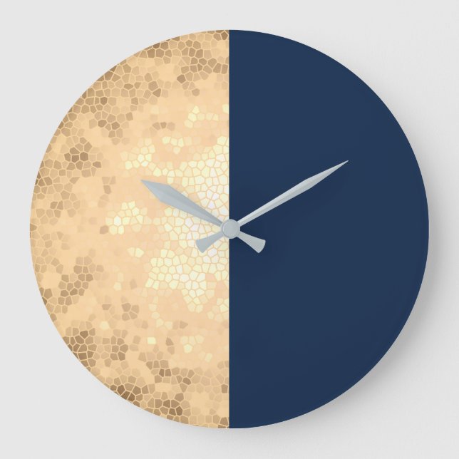 elegant faux gold & navy blue large clock (Front)