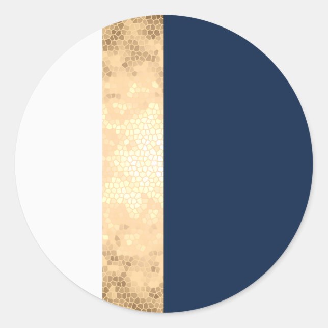 elegant faux gold, navy blue, white stripes classic round sticker (Front)