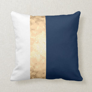 elegant faux gold, navy blue, white stripes cushion