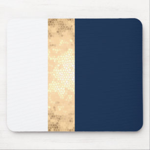 elegant faux gold, navy blue, white stripes mouse pad
