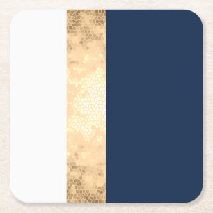 elegant faux gold, navy blue, white stripes square paper coaster