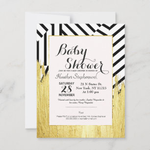 Elegant Faux Gold Paint Strokes & Stripes Pattern Invitation