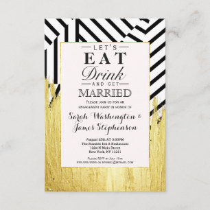 Elegant Faux Gold Paint Strokes & Stripes Pattern Invitation