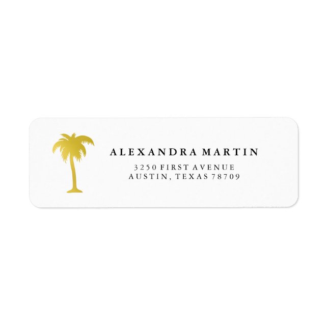 Elegant Faux Gold Palm Tree Return Address Label (Front)