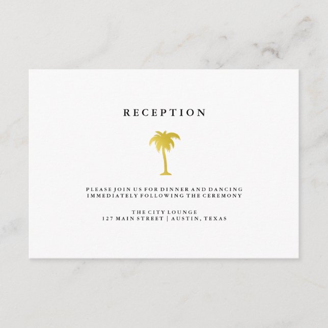 Elegant Faux Gold Palm Tree Wedding Reception Enclosure Card (Front)