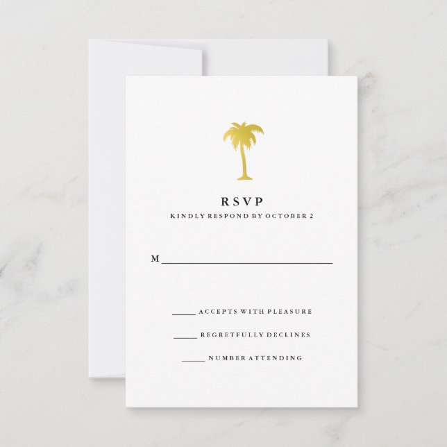 Elegant Faux Gold Palm Tree Wedding RSVP (Front)