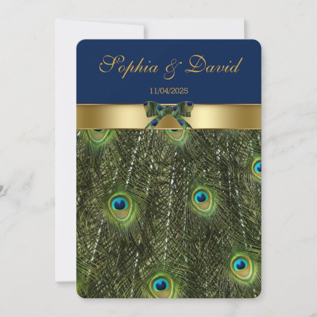 Elegant Faux Gold Peacock Wedding Monogram Invitation (Front)