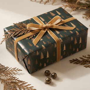 Elegant Faux Gold Pine Tree Forest Christmas Wrapping Paper