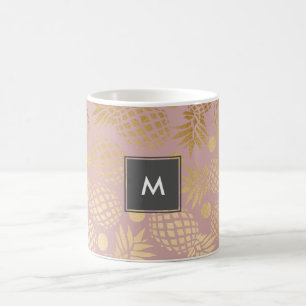 elegant faux gold pineapple pattern polka dots coffee mug