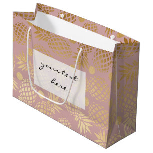 elegant faux gold pineapple pattern polka dots large gift bag