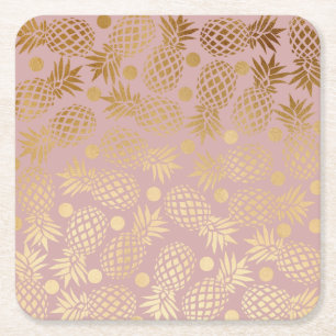 elegant faux gold pineapple pattern polka dots square paper coaster
