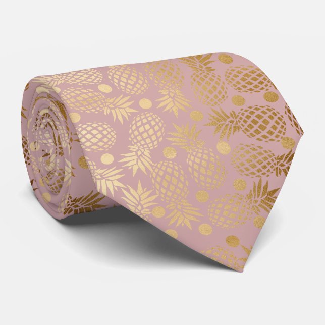 elegant faux gold pineapple pattern polka dots tie (Rolled)