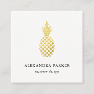 Elegant Faux Gold Pineapple Square Business Card