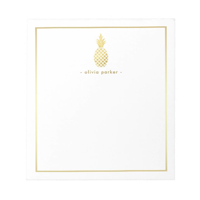 Elegant Faux Gold Pineapple with Border Notepad (Front)