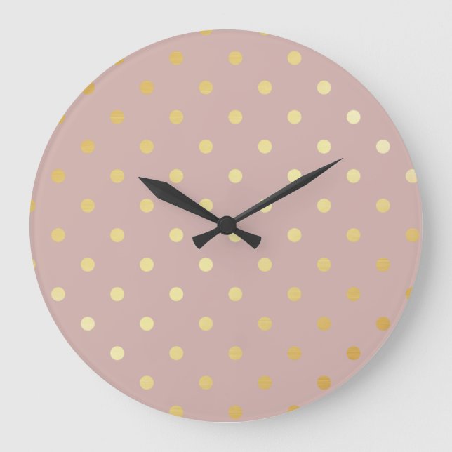 elegant faux gold pink polka dots large clock (Front)