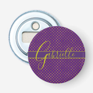 Elegant Faux Gold Polka Dots on Purple Monogram Bottle Opener