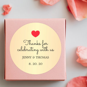 Elegant Faux Gold Red Heart Wedding Thank You Classic Round Sticker