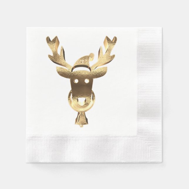 Elegant Faux Gold Reindeer Santa Hat Christmas Napkin (Front)