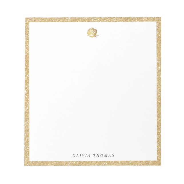 Elegant faux gold rose personalized Stationery Notepad (Front)