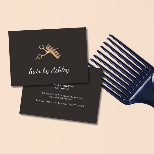 Elegant Faux Gold Scissors Comb Hair Stylist Business Card (Creator Uploaded)