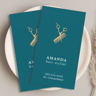 Elegant Faux Gold Scissors Comb Hairstylist Business Card