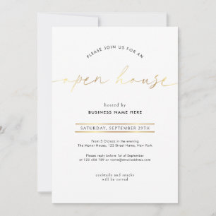Elegant Faux Gold Script Business Open House Invitation