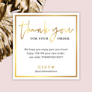 Elegant Faux Gold Script Logo Business Thank You Card