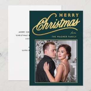 Elegant Faux Gold Script Merry Christmas Photo Holiday Card