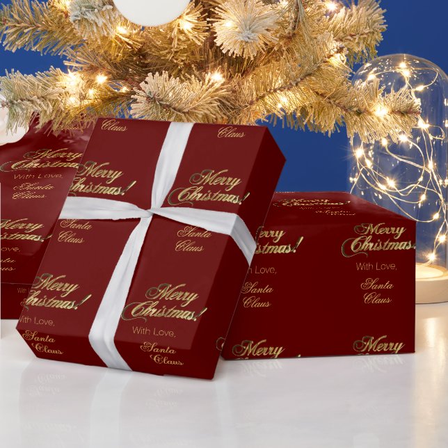 Elegant Faux Gold Script Merry Christmas Red Wrapping Paper (Holidays)
