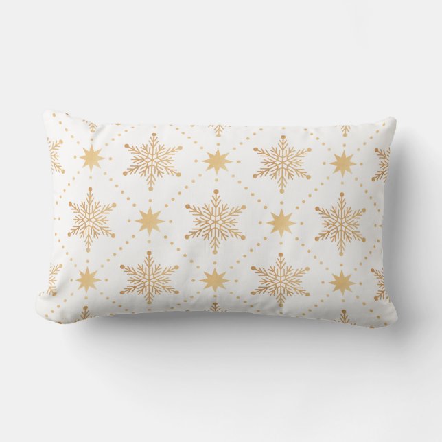 Elegant Faux Gold Snowflakes Christmas Patttern Lumbar Cushion (Front)