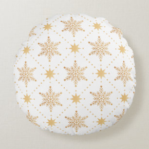 Elegant Faux Gold Snowflakes Christmas Patttern Round Cushion