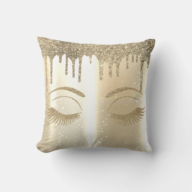 Elegant Faux Gold,Sparkly, Glittery Lashes,Drips Cushion (Front)